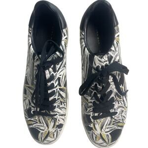 Zara Plimsolls Mens SZ EU 44 US‎ 11 Sneakers Floral Embroidery Black White Gold